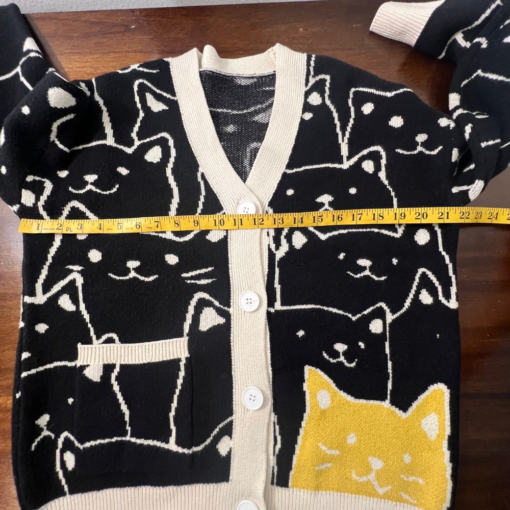 Oversized Chunky Knit Whimsigoth Sweater Small Cat Pattern Cardigan Artsy Unique - Picture 8 of 8